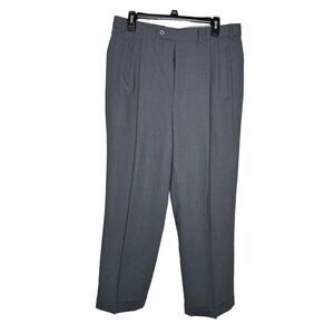 Samuelsohn Men‎ Dress Pants Natural Stretch Lined Pleated Cuffed Hi-Rise Gray 34